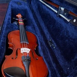 Elegant Acoustic Violin with Case - Glossy Brown Finish. 1/4 Size